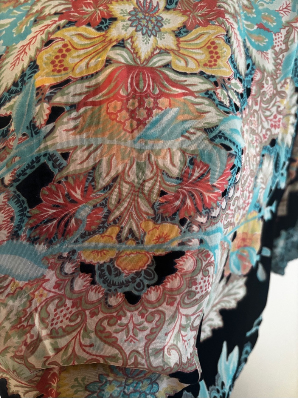 Citron Black Teal Burnout Velvet Silk Button Down Tunic Blouse Artsy Boho Size M - Picture 10 of 14